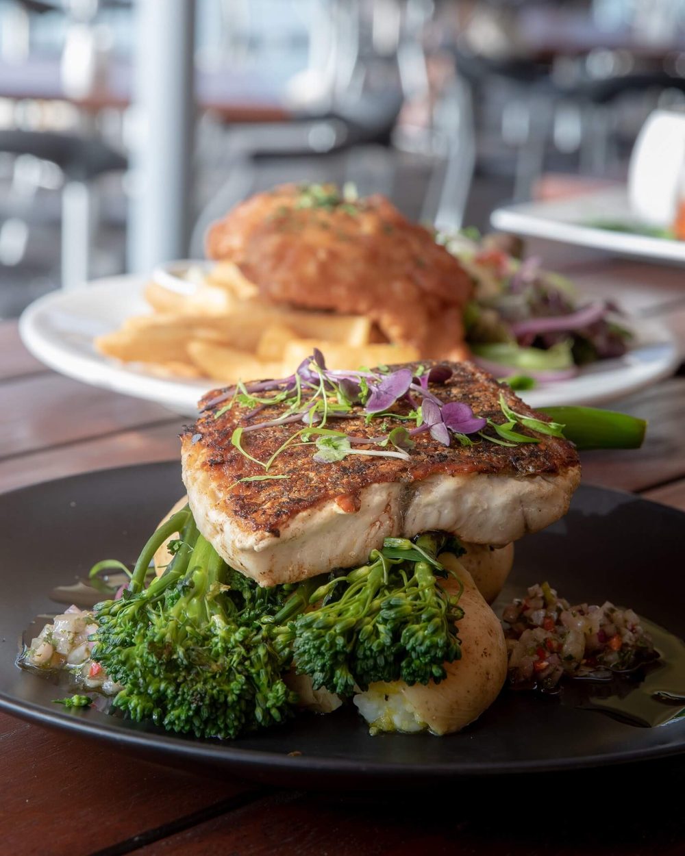 Grilled barramundi with greens at Black Drop, Black Rock